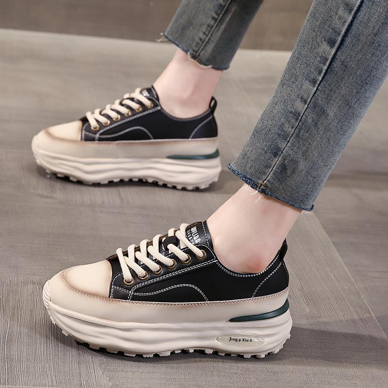 Genuine Leather Shoes Women Sneakers Flat Fashion Brand Ladies Shoes Soft Comfortable Height Increasing 4cm