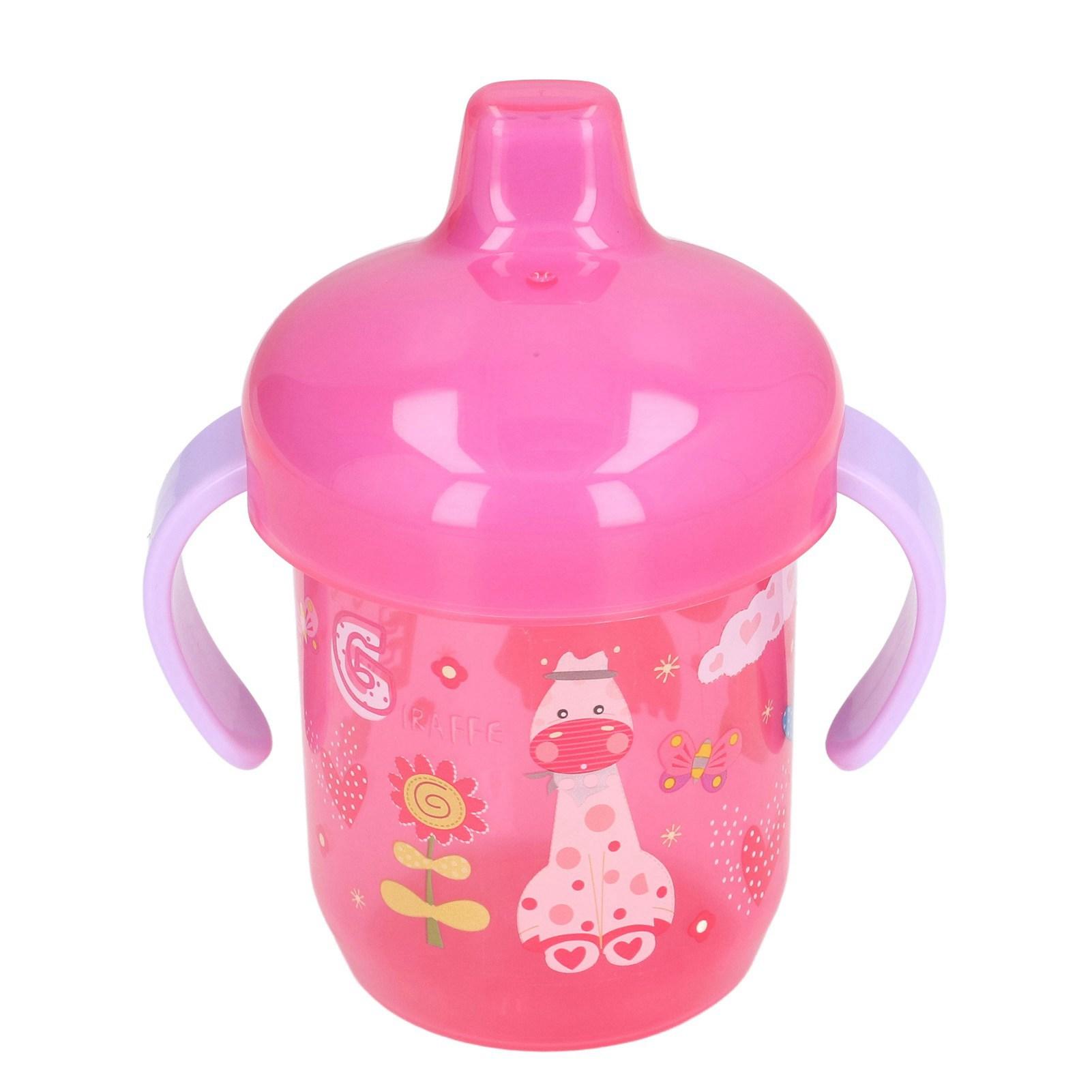 Infant Sippy Cup Portable Cartoon Animal Pattern Baby Spill Proof Trainer Cup Birthday Gift 260ml Rose Red