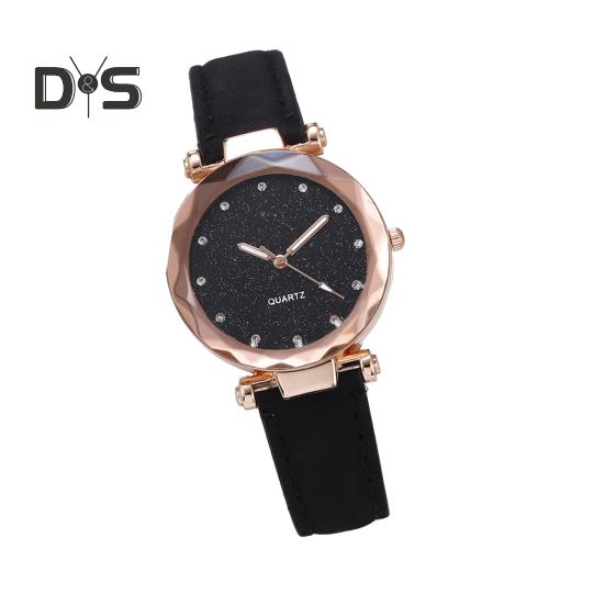 Dam Casual Klocka Strass Rund Urtavla Faux Läderarmband Dam Affär Formell Klänning Kvarts Armbandsur Mode Smycke Tillbehör Födelsedagspresent