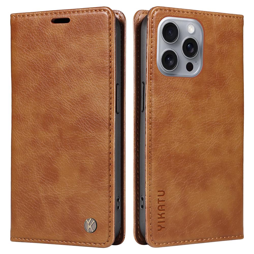 

For iPhone 16 Pro Max Wallet Case Magnetic Closure Leather Phone Cover Brown
