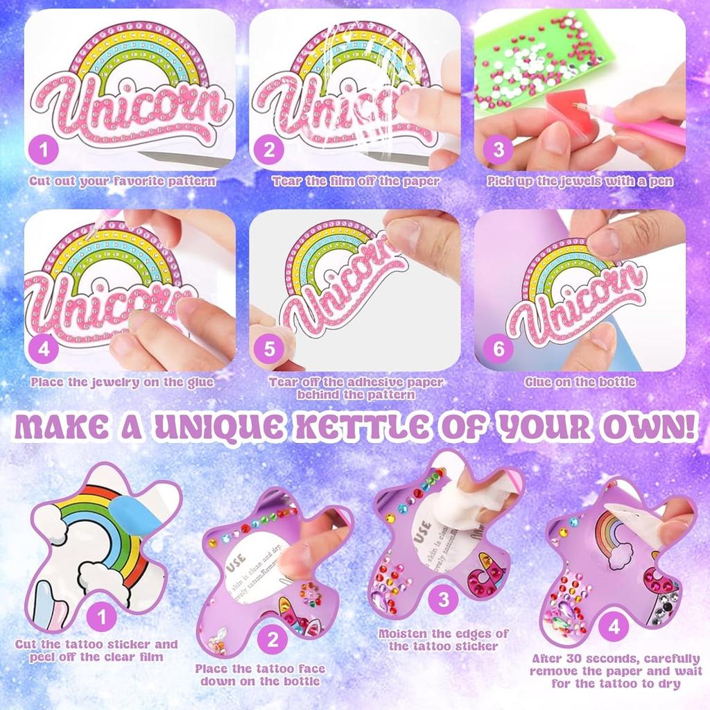 Unicorn Gift for Girls 5-10 Years Old, Kids Drinking Bottle Craft Kit, Water Bottle Diamond Painting Crafts Kids Birthday Toys for Girls 4-12 Years