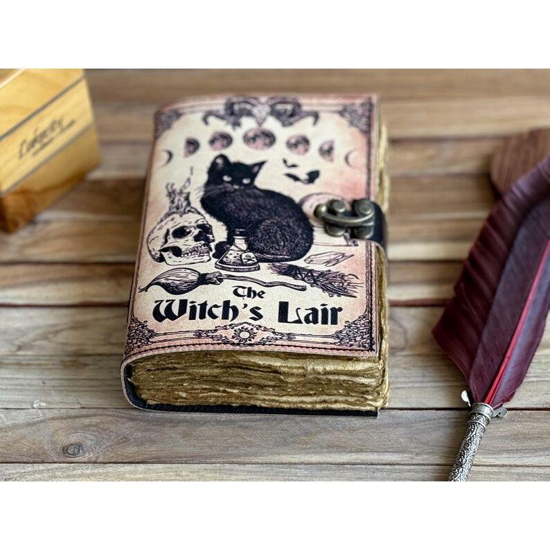 Leather Journal Spell Wizard Cat Book Blank Magik Notebook Book Of Shadows Wiccan Pagan Grimoire Book for Traveling Sketching Best Gift