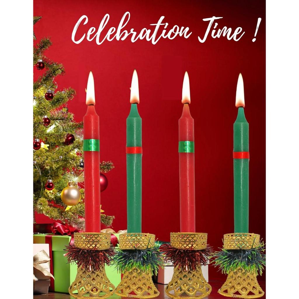 Decorative Candles Round Merry Christmas Wax Candles with Candle Stands Holders for Xmas Red Green Santa Candles