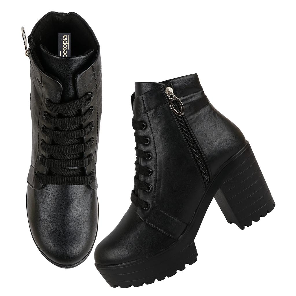 Shoetopia Bottines Courtes à Talon Épais pour Femme avec Semelle Antidérapante, Bottines de Cheville Tendance Confortables | Semelle Intérieure Souple Amortie | Pour Usage Décontracté, Soirée & Hiver
