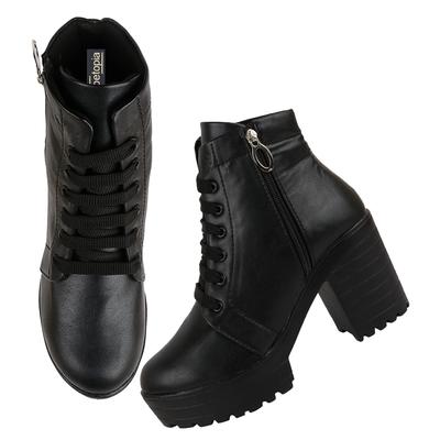 Shoetopia Bottines Courtes à Talon Épais pour Femme avec Semelle Antidérapante, Bottines de Cheville Tendance Confortables | Semelle Intérieure Souple Amortie | Pour Usage Décontracté, Soirée & Hiver