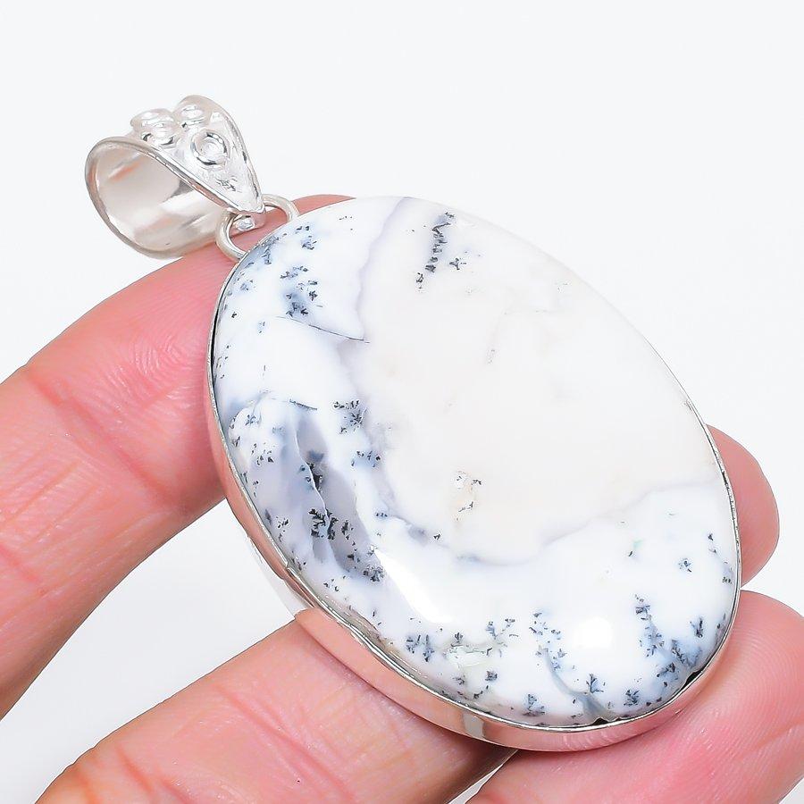 Natural Dendrite Opal Gemstone 925 Sterling Silver Jewelry Pendant 2.68" J4o00