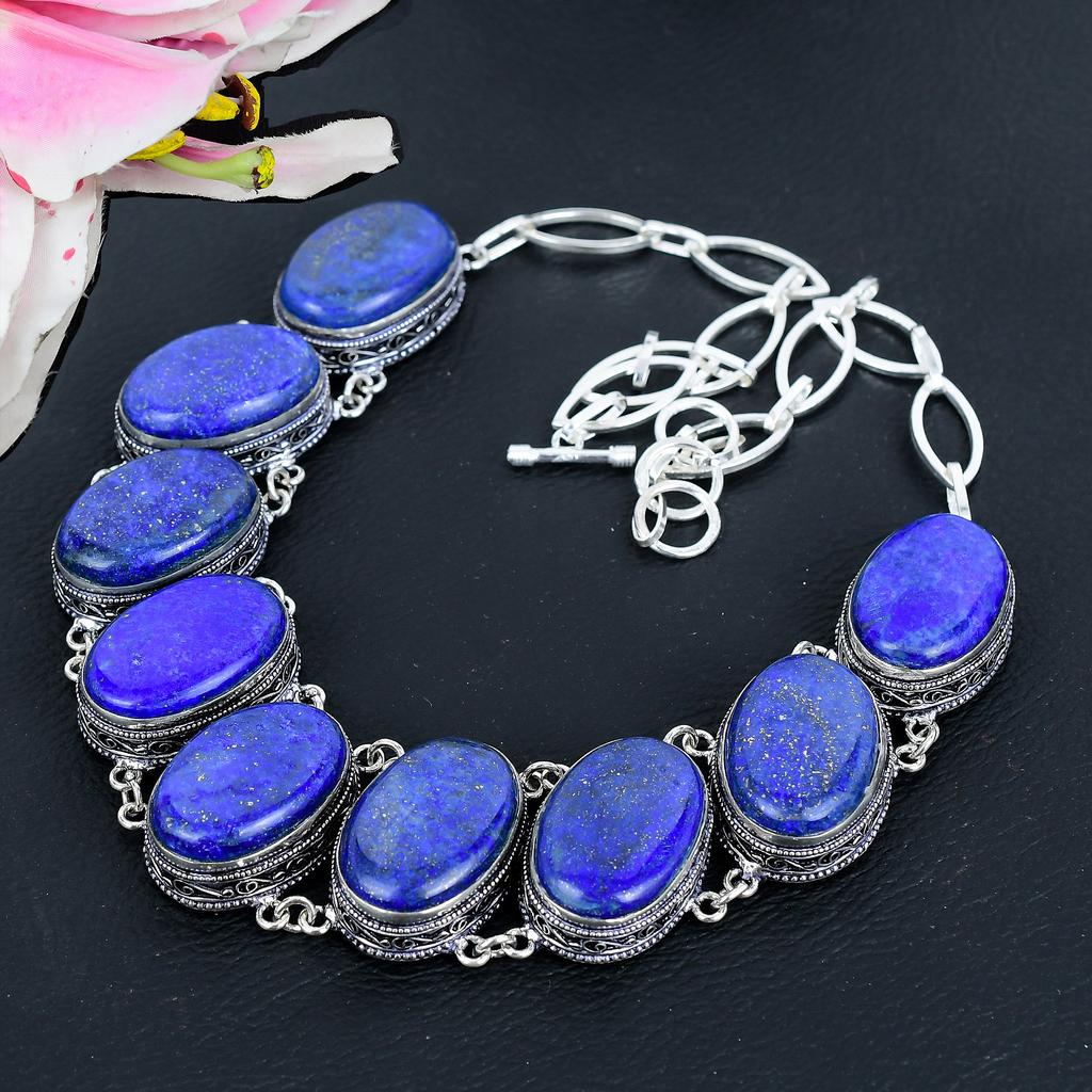 Lapis Lazuli Gemstone Handmade 925 Sterling Silver Jewelry Necklace 18" KG-1639