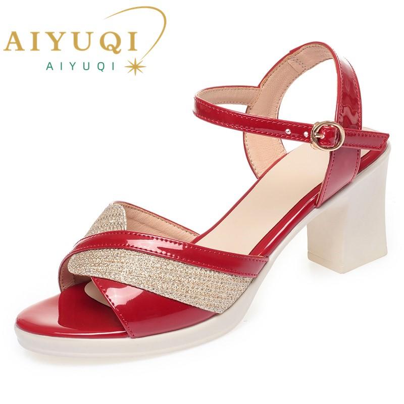 Fashion AIYUQI Summer Sandals Women 2025 New Summer Patent Leather Women's Sandals Fashion High Heeled Women's Dress Shoes