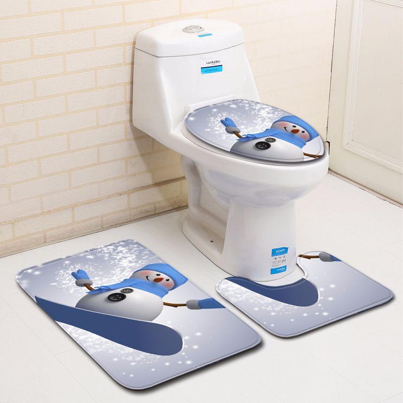 3D Schneemann Badezimmer Toilette Dreiteiliger Bodenmatten Türvorleger Badezimmerteppich