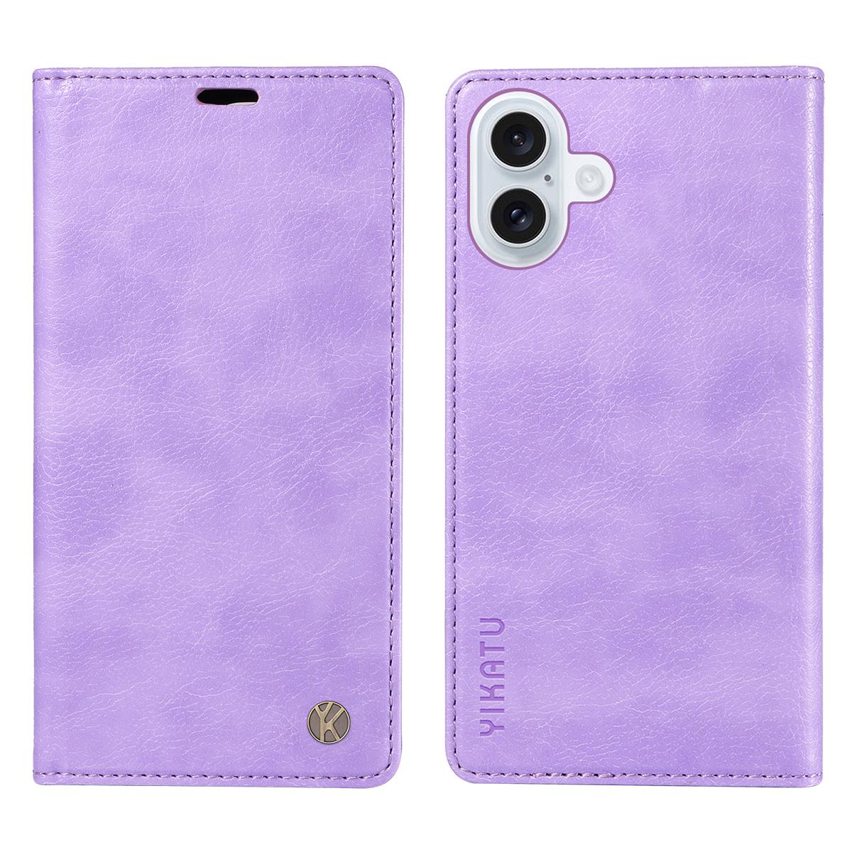 

For iPhone 17 Wallet Case YIKATU YK-006 Magnetic Closure Leather Phone Cover Litchi Texture Purple