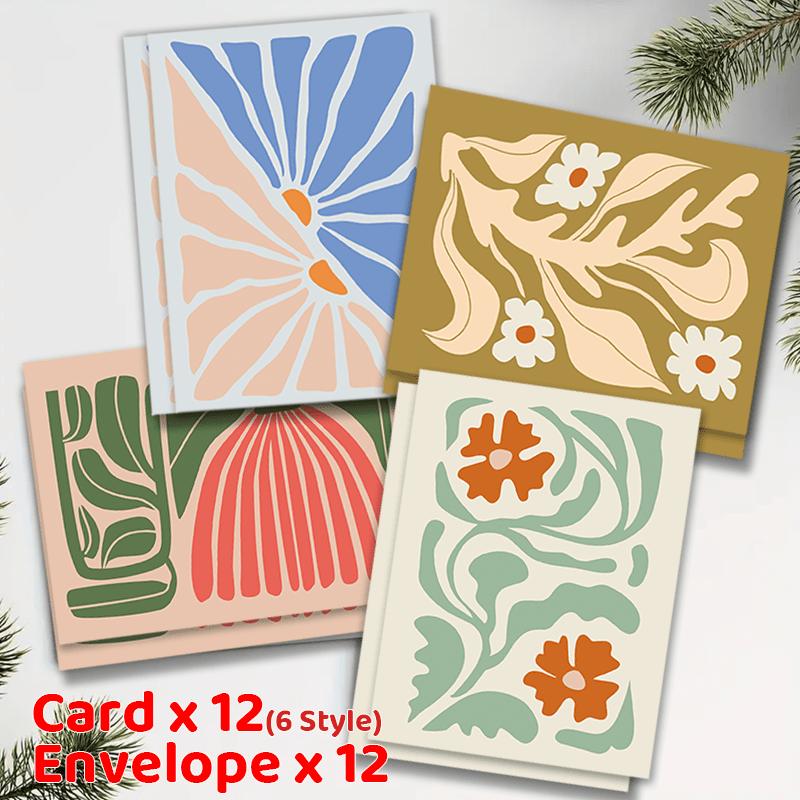 12pcs/set Assorted Modern Folk Art Greeting Cards with Envelopes – Versatile Cards for Weddings, Thank Yous & Congratulations
