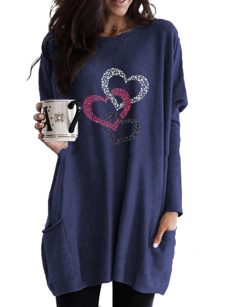 Women's Sweatshirt Women's Long Tunic with Pockets Loose Fit Fashion Printed Logn Sleeve Top