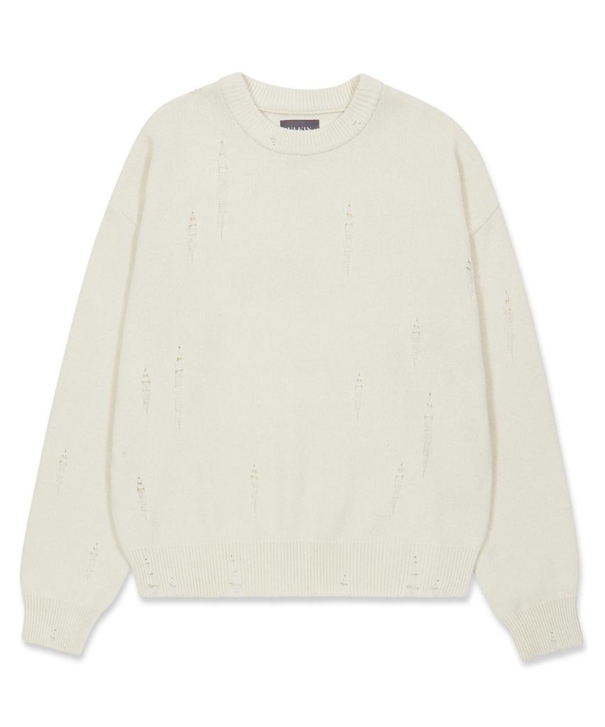 ULKIN [Runway] Damaged Round Neck Knit_Oatmeal