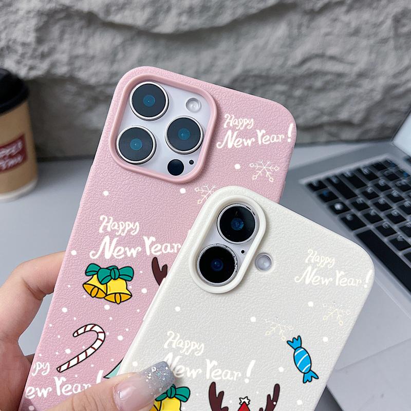 Christmas Deer Pattern Phone Case For iPhone Air 17 16 Pro Max 15 14 13 12 Pro Max 11 16e Shockproof Soft Silicone Leather Texture Cover