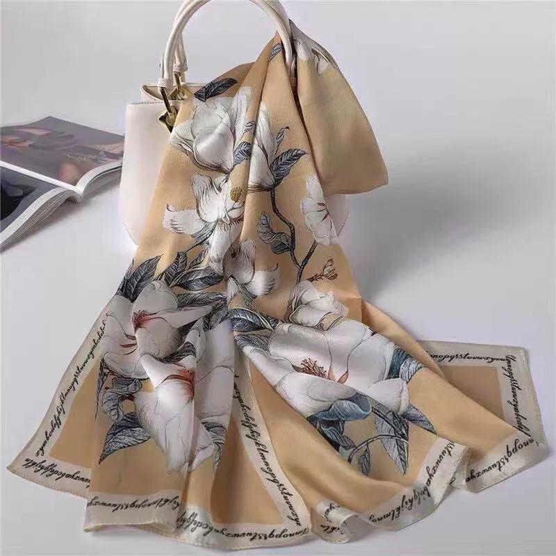 

Высокое качество 100% шелковый шарф шаль хиджаб обертывание женский цветочный весна лето пляж шелковые шарфы 175x53cm