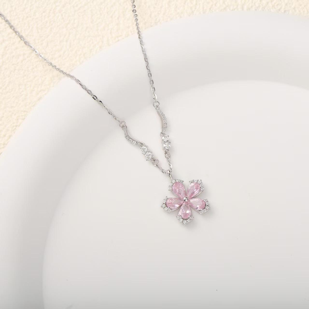 S925 Sterling Silver Crescent Cherry Blossom Pendant Necklace for Women - Exquisite, Versatile, Light Luxury Design. S925 Silver