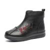 Genuine Leather Winter Shoes Women Snow Boots Flowers Warm Plush Flat Non-slip Mother Shoes Plus Size 42 Soft Black Ankle Boots
