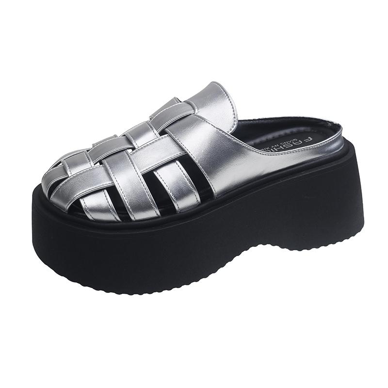 Fashion French Woven Shoes Baotou Slippers Women's Spring and Summer New Fashion Roman Style Thick-soled Hollow Breathable Slippers