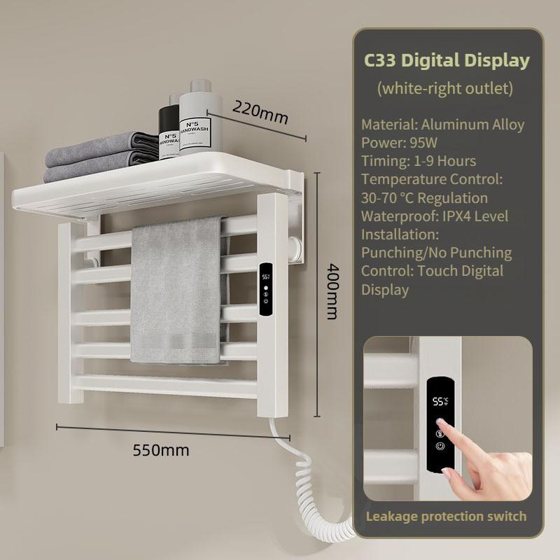 Bathroom Electric Heating Towel Aluminum Alloy Electric Towel Rack Bar Intelligent Constant Temperature Drying Towel Storage Rack