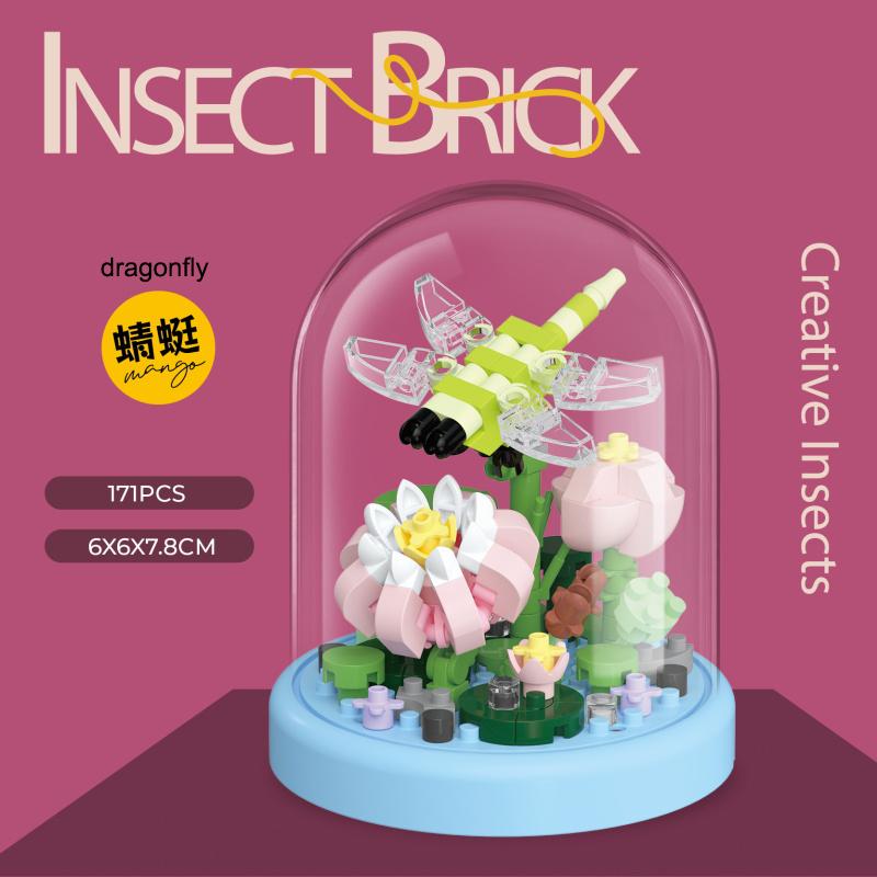 Miniatur-Insektenfiguren-Serie, Mikro-Bausteine, Lernspielzeug für Kinder, Blumenbausteine, Plastikspielzeug, Geschenke