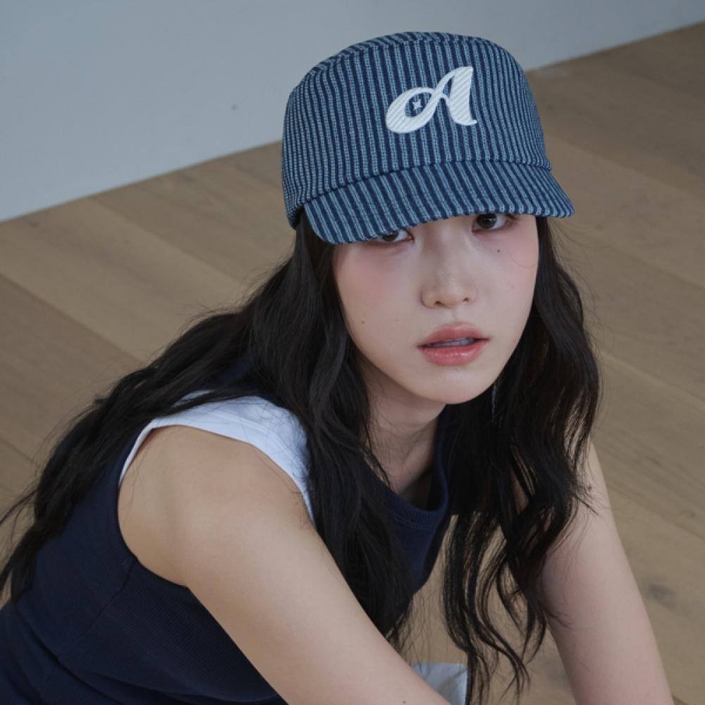 

Allincomplete Stripe Stitch Denim Pillbox Cap Dark Blue (Stitch Denim Pillbox)