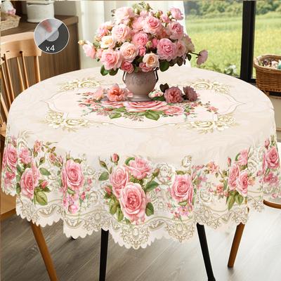1 Pièce Nappe Imprimée Thème Fleurs, Style Ferme Campagne, Design Motif Rose Vif, Pique-nique Style Camping Printemps Et Été, Saison des Mariages,