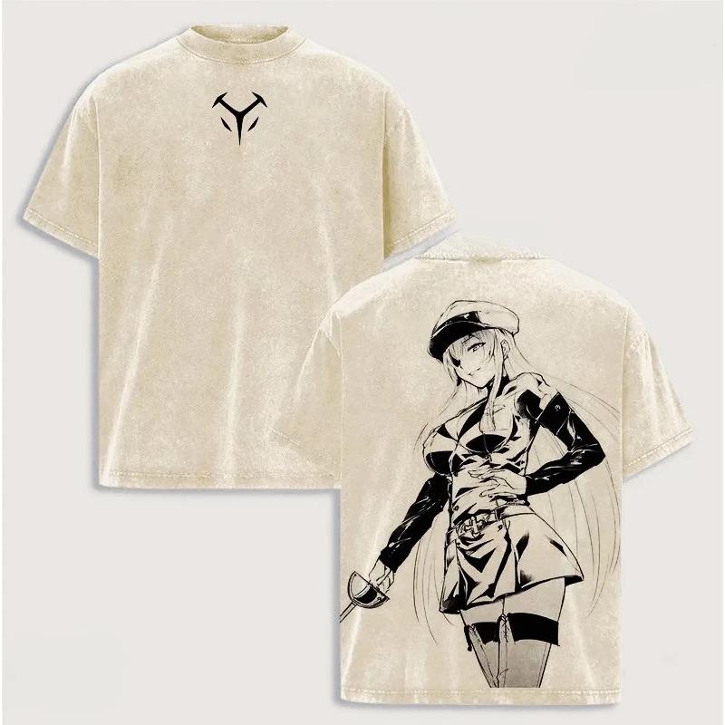 

Akame ga KILL Esdeath T-shirt Anime Vintage Washed Oversized T Shirt Men Women Clothing Summer Short Sleeve Cotton Tees Tops XXL бежевий