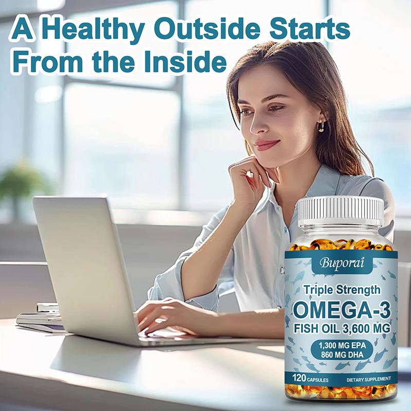 Omega 3 Fish Oil Capsules, Containing 3600 Mg, Are Rich In DHA and EPA, Beneficial for Cardiovascular Health and Immunity.