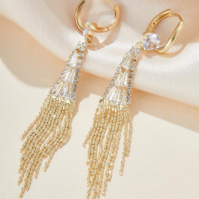 Luxury Cubic Zirconia Long Tassel Golden Earrings for Women Exquisite Water Drop Earring Wedding Party Valentine's Day GiftsGood Product