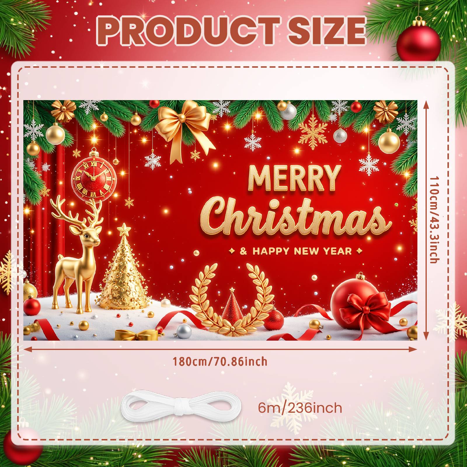 

Merry Christmas Banner Glittering Lights Christmas Decor Banner Xmas Holiday Background Bowknot Accent New Year Backdrop