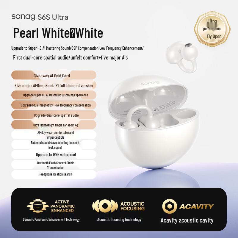 

SANAG S6S Ultra Open-Ear Wireless AI Translator Ear-Clip Headphones