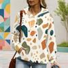 Kadın Plus Beden Uzun Kollu İpli Kapüşonlu Sweatshirt Soyut Baskılı Kanguru Cepli Pullover