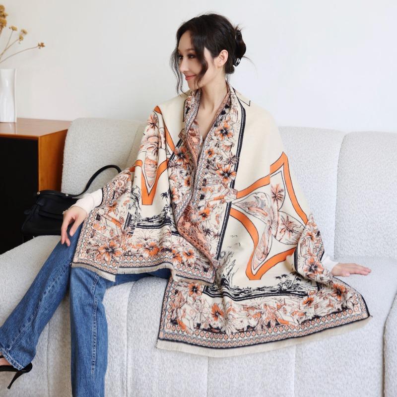 

New high-end imitation cashmere scarf women s autumn and winter warm versatile shawl light luxury outer fashion thick scarf 190cm оранжевый