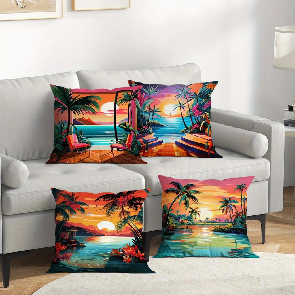 Cyberpunk sunset decorative pillowcase, pillowcase ultra-soft polyester material living room sofa back car pillowcase decoration