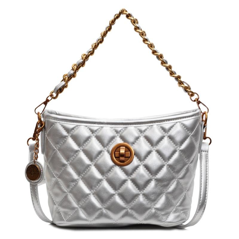 Trendy New High-end Small Fragrant Wind Rhombus Bucket Bag Female Korean Version Dopamine Casual Temperament Commuter Messenger Bag