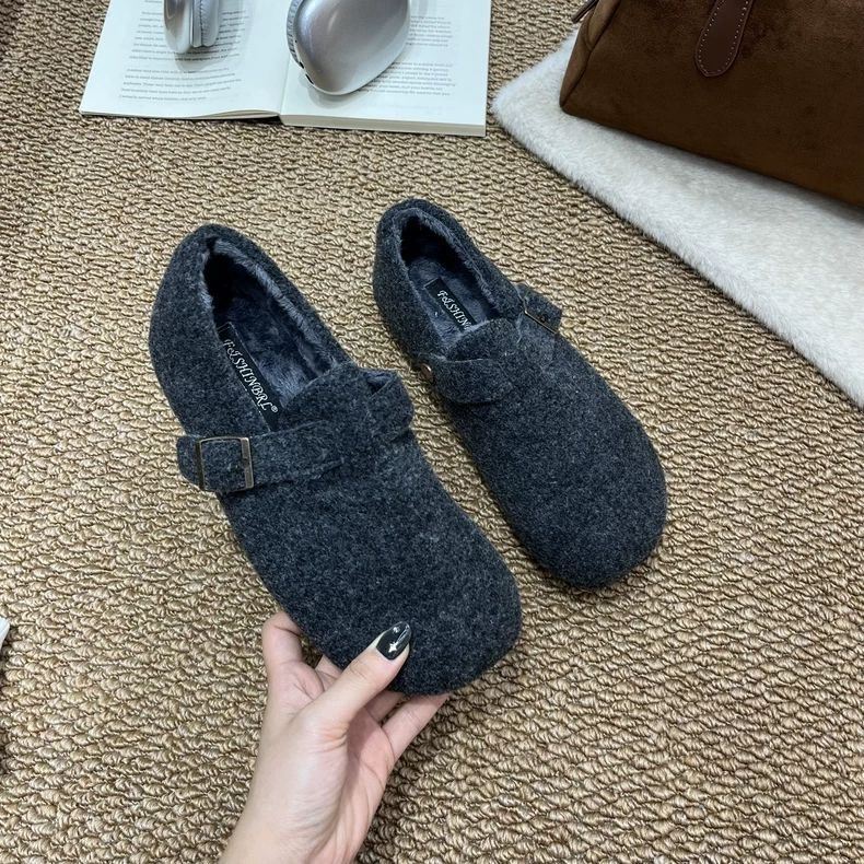 Retro leopard print thick-soled velvet Mary Jane Doudou cotton shoes women's fashion warm fluffy shoes women's autumn and winter wear