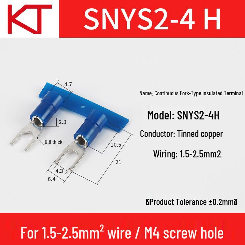 KT Keshitong Nylon Fork Terminal SNY1.25/2/3.5/5.5 with Copper Nose - National Standard Cold-Pressed Terminal