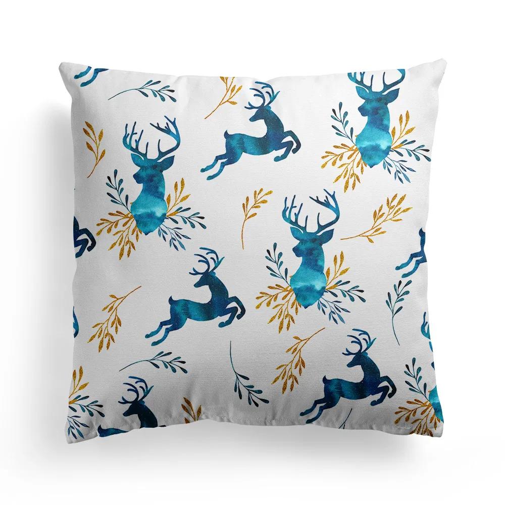 New Christmas Blue Watercolor Elk Pillowcase Christmas Decoration Holiday Gift Living Room Sofa Ornament Bedroom Home Decoration