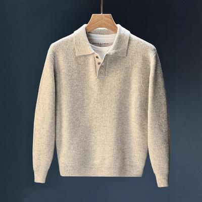 2026 Herbst/Winter Kaschmir Rippstrick Polo-Strickpullover mit zwei Knöpfen
