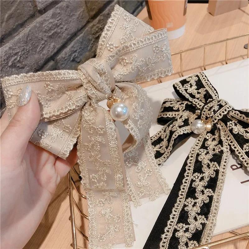 1PC Fabric Big Bow Spring Clip Lady Lace Embroidery Hair Clip Hairgrip Holiday Gifts Women Hair Pins Wedding Hair Accessories
