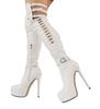 White/black Pu Leather Boots Super High Heel Sexy 4Cm Platform Thin Heel High Heel Large Size 46 Women's Over The Knee Boots
