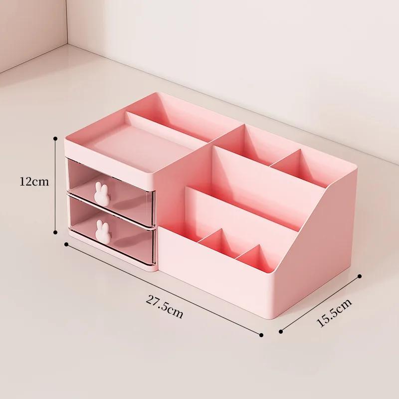 Transparent Desktop Cosmetic Storage Box Drawer Organizer with Pen Holder Stationery Storage Rack for Office Desks Makeup