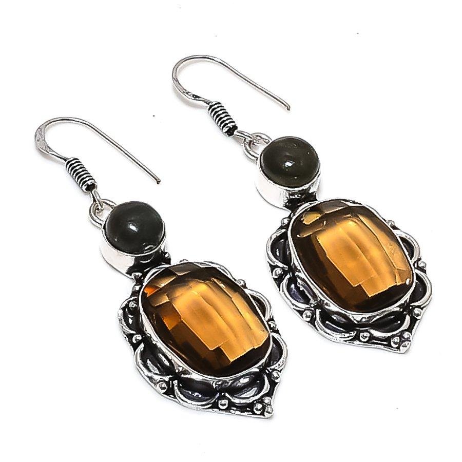 

Natural Smoky Topaz, Labradorite 925 Sterling Silver Jewelry Earring 2.25 g8c17