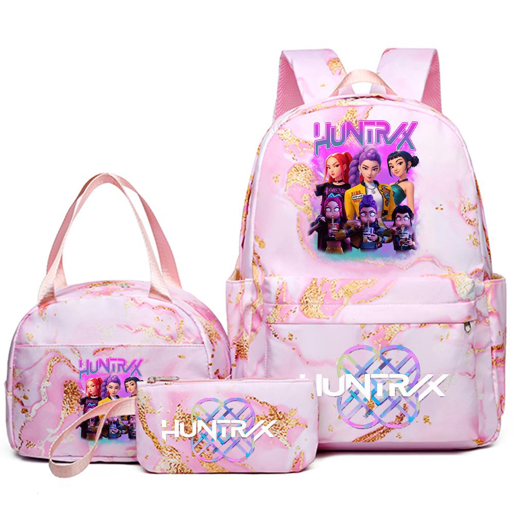 3Pcs/set Anime K-Pop Demon Hunters Printed Backpack Handbag Pencil Case for Teenager Student Bookbag Schoolbag Women Large Capacity Waterproof Bag