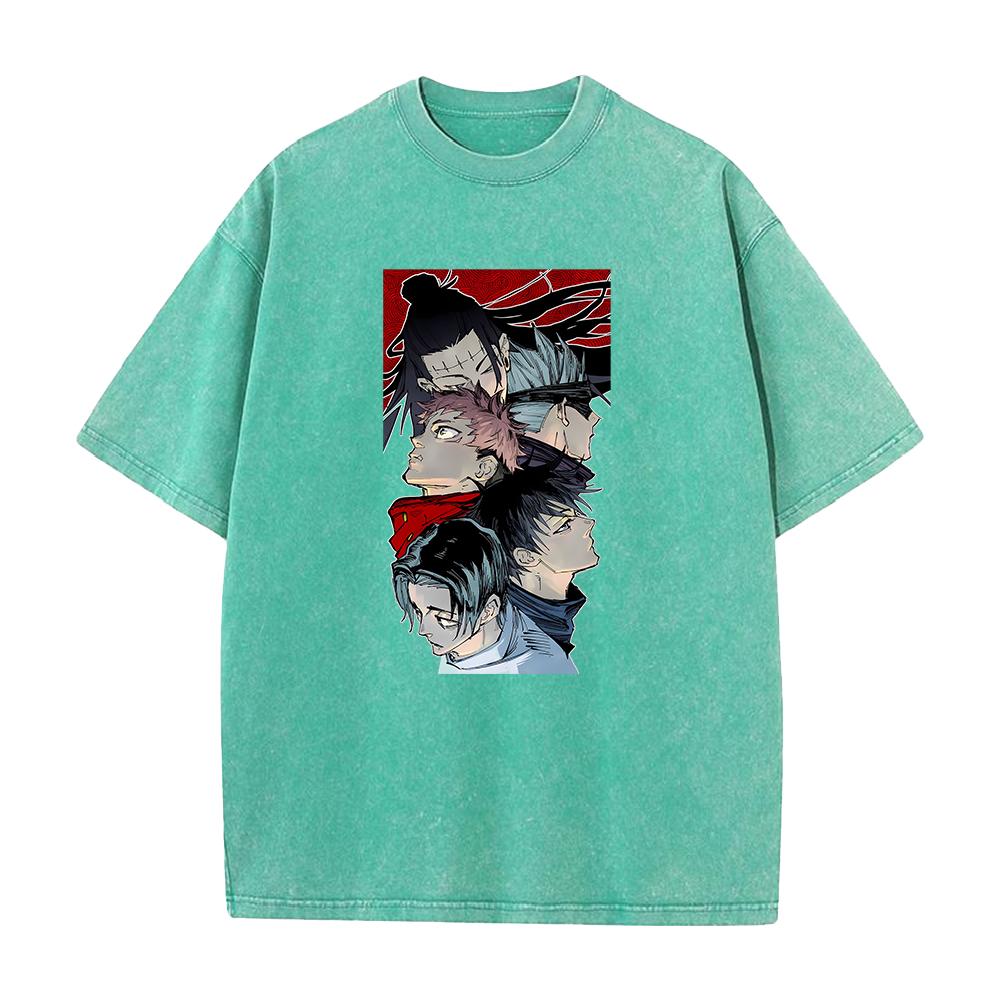 Anime Jujutsu Kaisen Itadori Yuji Fushiguro Megumi Print T-shirt Men Casual Tshirts Vintage Washed Tee Harajuku Cotton T Shirt