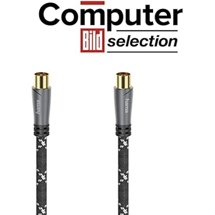 Cordon D'antenne - HAMA - 1,5 M - Coax. Mâle/femelle - Blindage 120 dB - Métal Doré