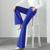 Summer New Temperament Thin Fashion Straight Flare Pants Women Solid Elastic High Waisted Patchwork Pockets Wide Leg Trousers