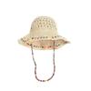 Chapeau Seau d'Été pour Femme en Paille Bord Large Protection Solaire Pliable Chapeau de Soleil avec Perles Colorées