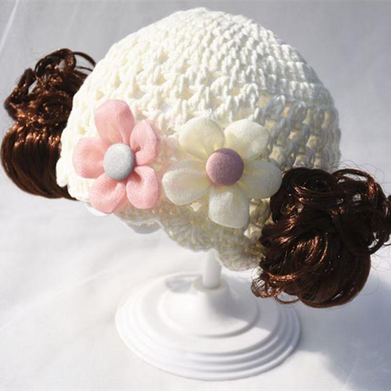 Einfarbige Trendige Baby Mütze Handgefertigter Spitzen Turban Baby Mütze Mädchen Strickmütze Neugeborenen Mütze