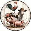 Vintage Farm Round Metal Wall Art Rustic Animal Decor Home Retro Tin Sign